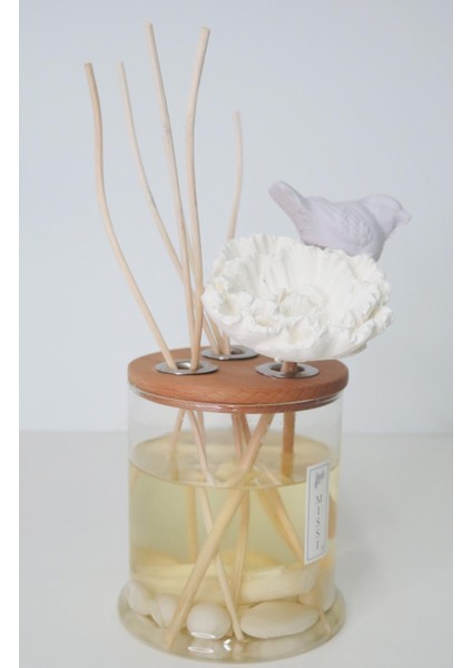 Dekorlu Masif Ahşap Kapaklı 250 ml Yuvarlak Şişe Yasemin Sandal Oda Kokusu