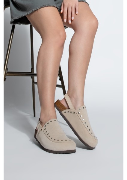 Kadın Hakiki Deri Eva Taban Önü Kapalı Zımbalı Günlük Sandalet Bolve Bej fiyatları