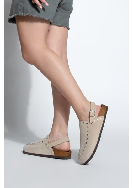 Kadın Hakiki Deri Eva Taban Önü Kapalı Zımbalı Günlük Sandalet Bolve Bej fırsatları