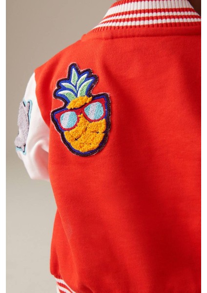 Kolej Tarzı Bomber Ceket – Kırmızı & Beyaz