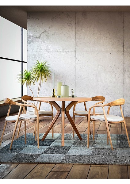 Achanthus Natural Ahşap Masa Sandalye Takımı 100X100