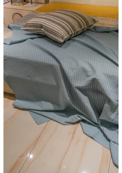 Premium %100 Pamuk Çift Kişilik Yazlık Pike, Yatak Örtüsü, Terletmez Kumaş(Petrol MAVİSİ)(240X200CM)