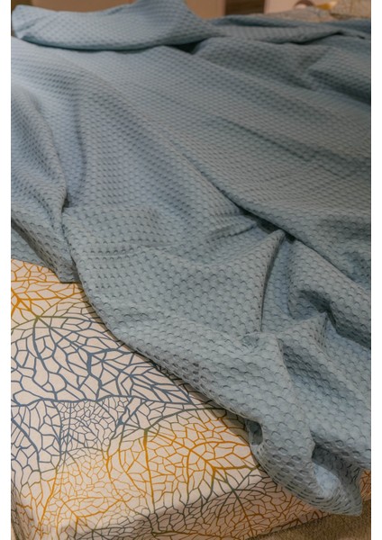 Premium %100 Pamuk Çift Kişilik Yazlık Pike, Yatak Örtüsü, Terletmez Kumaş(Petrol MAVİSİ)(240X200CM)