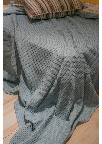 Premium %100 Pamuk Çift Kişilik Yazlık Pike, Yatak Örtüsü, Terletmez Kumaş(Petrol MAVİSİ)(240X200CM)