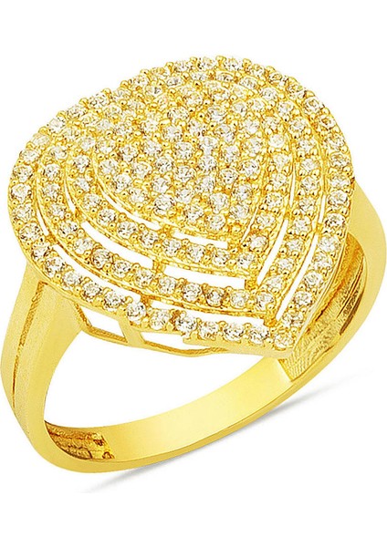 Pırıltılı Kalp 14 Ayar Altın Yüzük