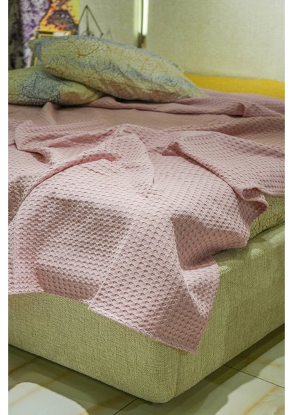 Premium %100 Pamuk Çift Kişilik Yazlık Pike, Yatak Örtüsü,terletmez Kumaş(Pudra Renk) (240X200CM)