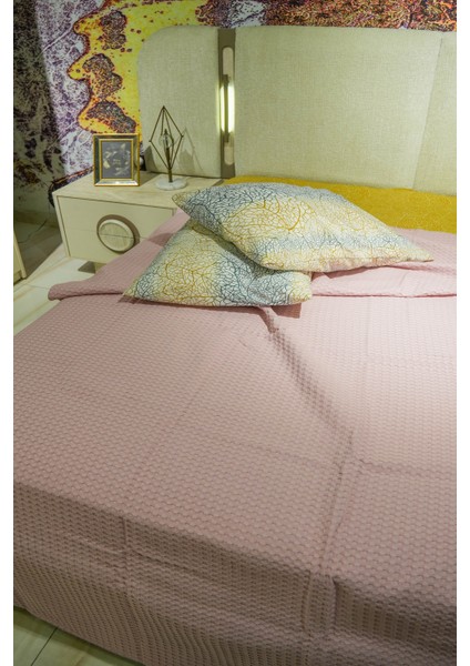 Premium %100 Pamuk Çift Kişilik Yazlık Pike, Yatak Örtüsü,terletmez Kumaş(Pudra Renk) (240X200CM) modelleri