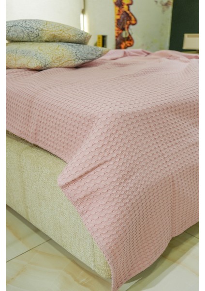 Premium %100 Pamuk Çift Kişilik Yazlık Pike, Yatak Örtüsü,terletmez Kumaş(Pudra Renk) (240X200CM)