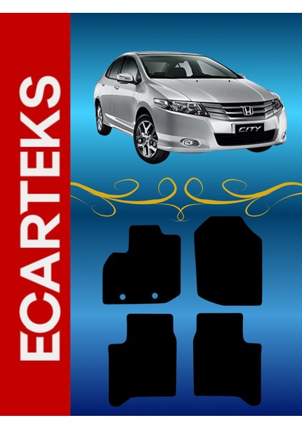 Honda City (2008-2013) Uyumlu Velur Kaymaz Anti-Slip Taban Klipsli Halı Paspas