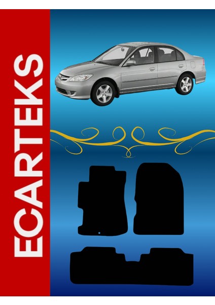 Honda Civic (2001-2006) Uyumlu Velur Anti Slip Kaymaz Taban Klipsli Halı Paspas
