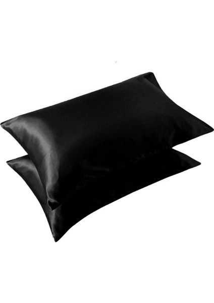 İpek Saten Yastık Kılıfı 2 Adet 50x70cm 2 Adet Saten Tokalı Siyah modelleri