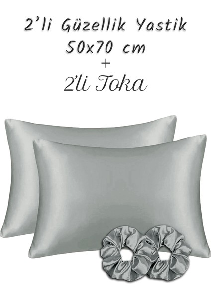 İpek Saten Yastık Kılıfı 2 Adet 50x70cm 2 Adet Saten Tokalı Silver