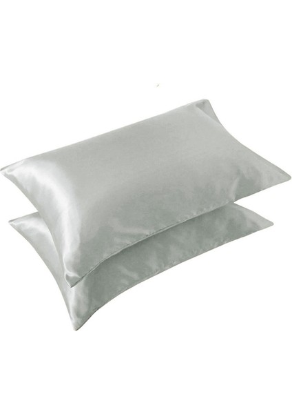 İpek Saten Yastık Kılıfı 2 Adet 50x70cm 2 Adet Saten Tokalı Silver modelleri
