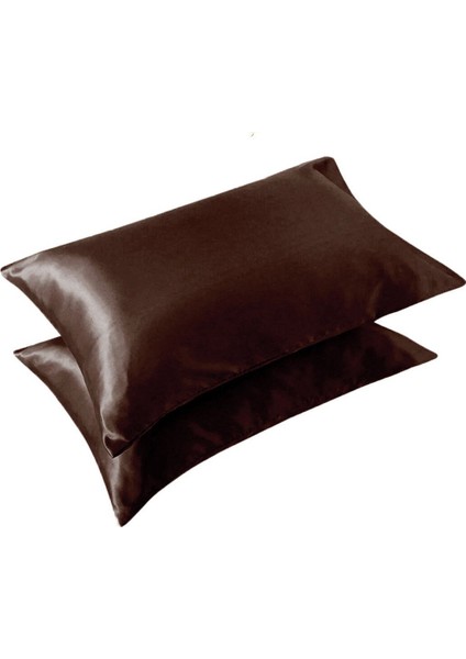 İpek Saten Yastık Kılıfı 2 Adet 50x70cm 2 Adet Saten Tokalı Kahverengi fırsatları