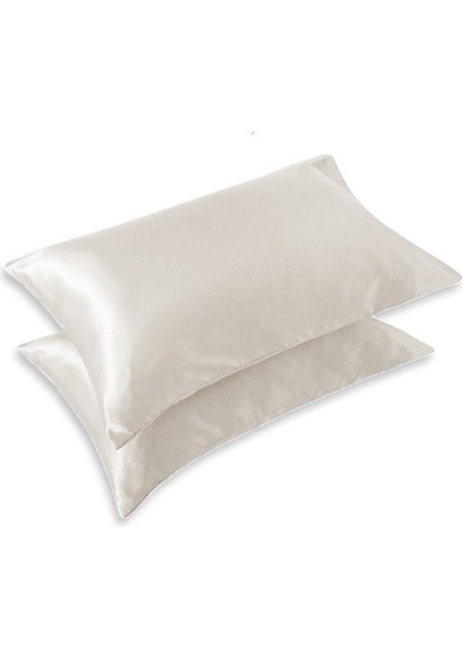 İpek Saten Yastık Kılıfı 2 Adet 50x70cm 2 Adet Saten Tokalı Krem fırsatları