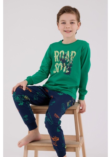 Erkek Çocuk Uzun Kol Pijama Takım Orman Yeşili modelleri