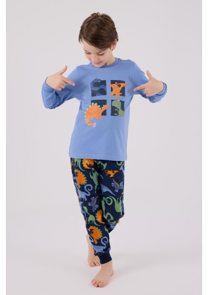 Erkek Çocuk Uzun Kol Pijama Takım Açık Indigo