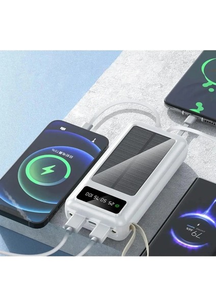Solar 30.000 Mah Güneş Enerjili LED Işıklı Powerbank Şarj Aleti 2x USB Çıkışlı Çoklu Kablolu fırsatları