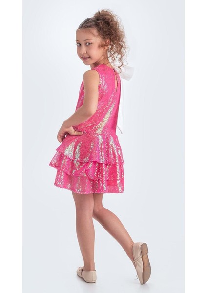 Yaka Fiyonk Işıltılı Pul Payet Kumaş Kız Çocuk Abiye Elbise M00702 fiyatları