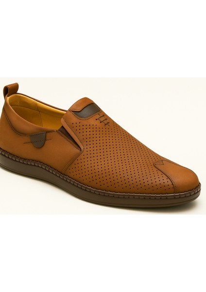 GR0368 Hakiki Nubuk Deri Hafif Poli Taban Dikişli Aksesuarlı Delikli Günlük Espadril Tarz Erkek Ayakkabı