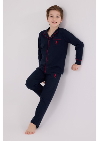 Erkek Çocuk Gömlek Pijama Lacivert