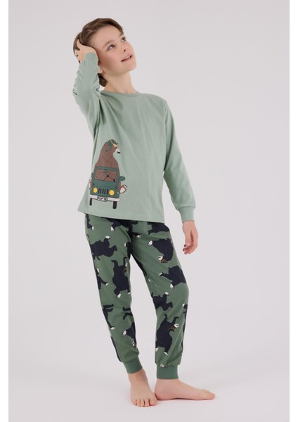 Erkek Çocukuzun Kol Pijama Takım Yeşil