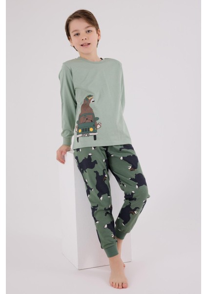Erkek Çocukuzun Kol Pijama Takım Yeşil modelleri