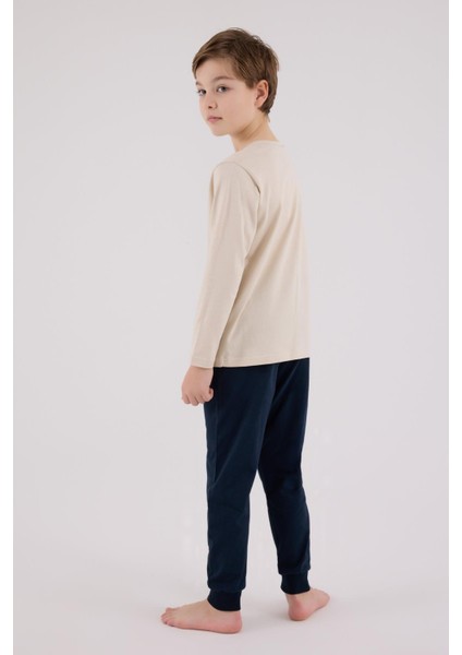 Erkek Çocuk Uzun Kol Pijama Takım Bej modelleri