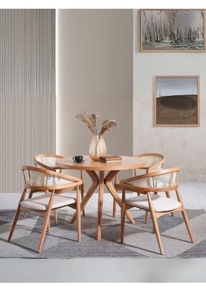 Oslo Natural Ahşap Masa Sandalye Takımı 100X100