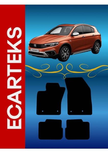 Fiat Egea Cross 2020 ve Sonrası Uyumlu Klipsli-Kaymaz Taban Velur Halı Paspas Seti