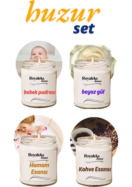 4 Adet Doğal Özel Seri Kokulu Dekoratif Kavanoz Mum 4X210 cc - Huzur Seti - Ryl