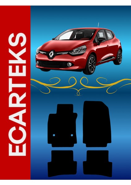 Renault Clio 4 Özel Velur Halı Paspas Takımı 2012-2019 Uyumlu (Klipsli-Kaymaz Tabanlı)