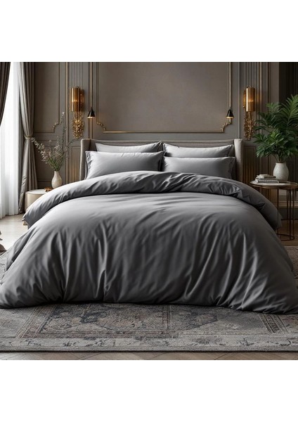 Odin 300 Tc Pamuk Saten King Size Nevresim Antrasit