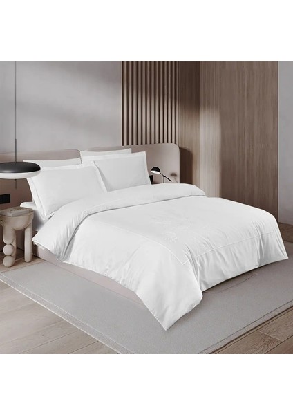 Gloria 300 Tc Pamuk Saten Nakışlı King Size Nevresim Seti Beyaz Bej