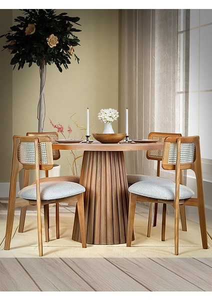 Ocean Iskandinav Natural Ahşap Masa Sandalye Takımı 100X100