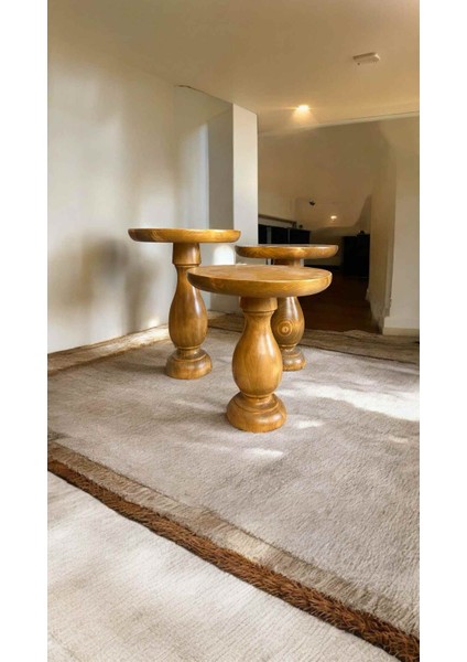 Ahşap Mantar Sehpa Seti 3’lü – Tütün Renk Dekoratif Fiskos Zigon Sehpa fiyatları