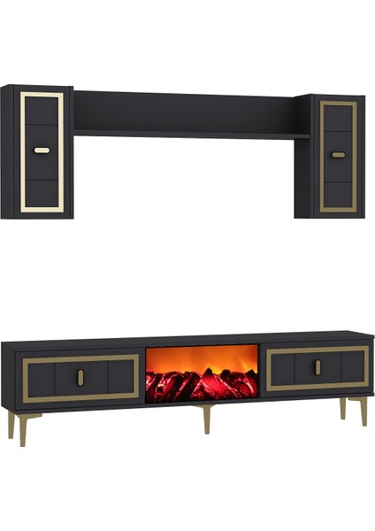 Oriondd Şömineli (A) Tv Ünitesi Takımı Antrasit-Altın modelleri