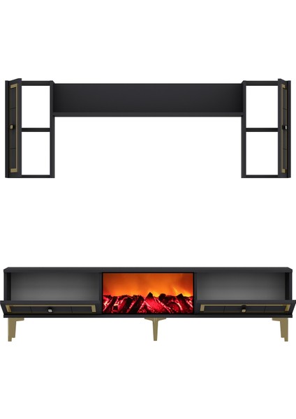 Oriondd Şömineli (A) Tv Ünitesi Takımı Antrasit-Altın fırsatları