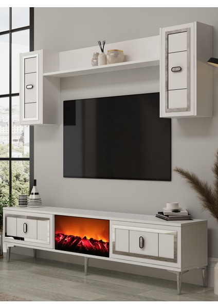 Oriondd Şömineli (A) Tv Ünitesi Takımı Beyaz-Gümüş fiyatları