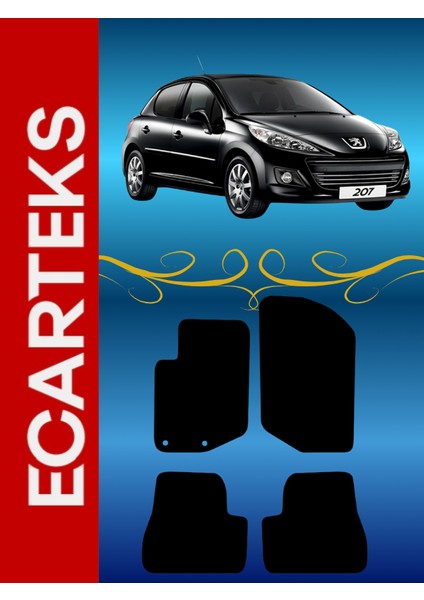 Peugeot 207 - 2006 ve Sonrası Uyumlu Velur Halı Paspas Seti ( Klisli-Kaymaz Taban)