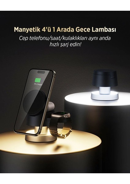 3’ü 1 Arada Manyetik Kablosuz Şarj Istasyonu | Iphone, Apple Watch, Airpods Uyumlu Hızlı Şarj Dock
