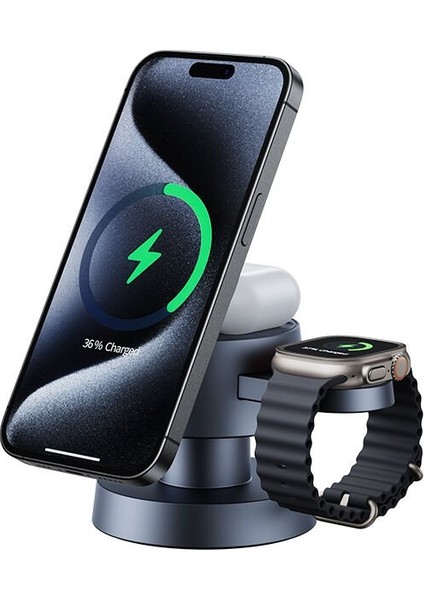 3’ü 1 Arada Manyetik Kablosuz Şarj Istasyonu | Iphone, Apple Watch, Airpods Uyumlu Hızlı Şarj Dock fırsatları