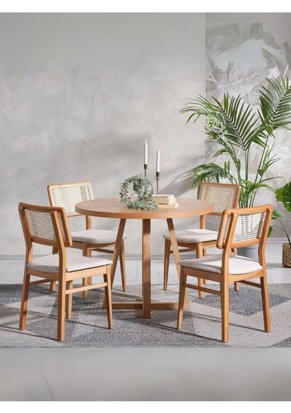 Posedion Natural Ahşap Masa Sandalye Takımı 110X110