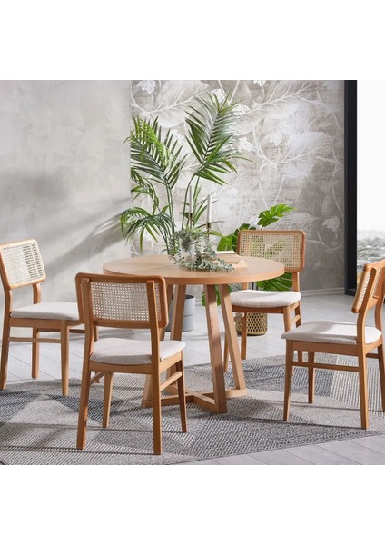 Posedion Natural Ahşap Masa Sandalye Takımı 110X110 modelleri