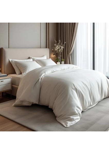 Odin 300 Tc Pamuk Saten Çift Kişilik Nevresim Ekru