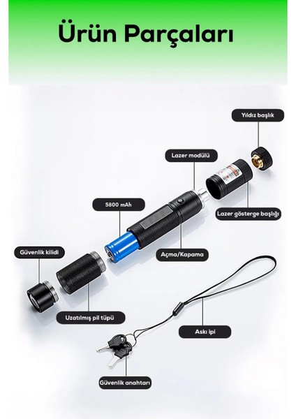Şarjlı Anahtar Emniyetli Yeşil Lazer Pointer 1000MW Yüksek Güçlü Lazer Işaretçisi 15KM Etkili fırsatları