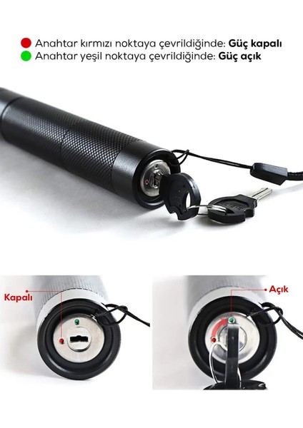 Şarjlı Anahtar Emniyetli Yeşil Lazer Pointer 1000MW Yüksek Güçlü Lazer Işaretçisi 15KM Etkili