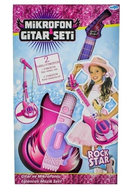 Mikrofonlu Pembe Gitar Seti