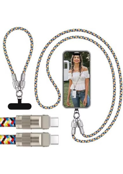 120 cm Boyun Askı ipi Tarzında 60W Type-C Data ve Şarj Kablosu modelleri