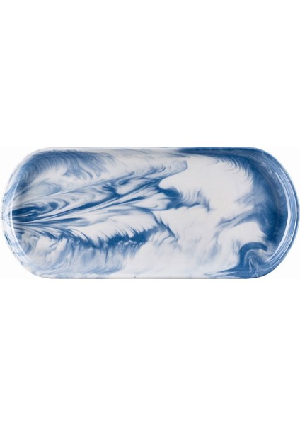 Marble Porselen Servis Tabağı Oval Mavi